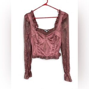 Bashe Lace Long Sleeve Pink Crop Top